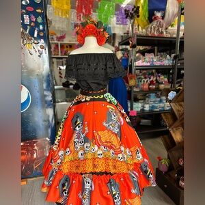 Vibrant Día de los Muertos Mexican Skirt – Handcrafted Folk Art Style 3 pieces